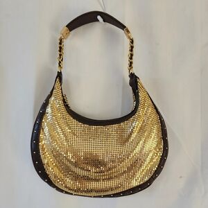 Michael Kors - Gold Metallic Chain Mail Shoulder back w/ Leather